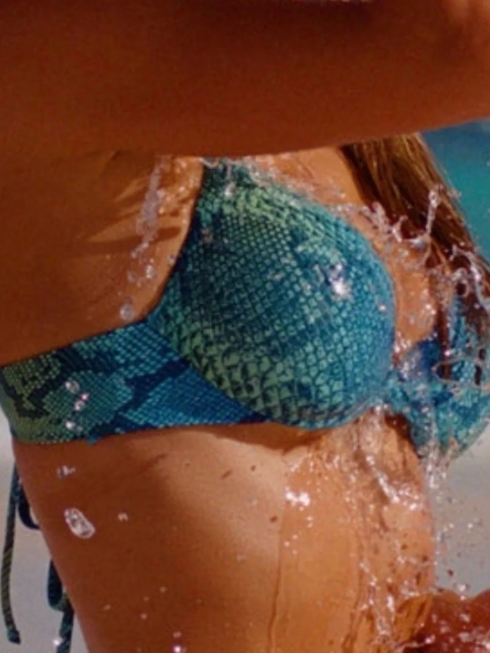 SKIMS Size 5 32D 34C Aqua Ombre Snake Ultimate Push-Up Tie Back Bikini Top NWT